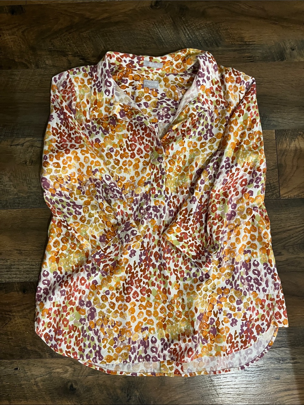 Chico's Multicolor Leopard-Print Button-Down — Orange, Purple, Cream